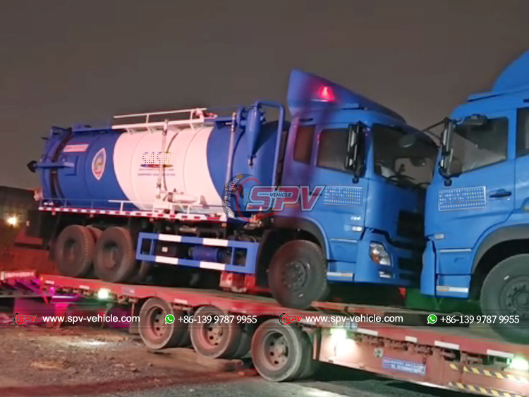 12,000 Liters Sewage Disposal Trucks Loading onto Flatbed Truck